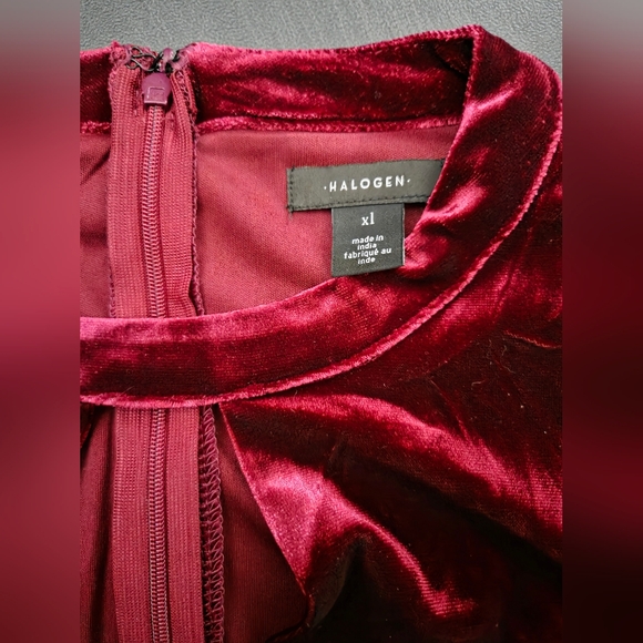 NWT - Halogen "Merlot" Velvet Stretch Flounce Hem Lined Midi Dress - Size XL - Picture 16 of 16